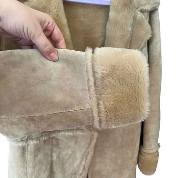 Express Y2K Vintage Suede Leather Faux Fur Lined Winter Coat Medium - Picture 11 of 15